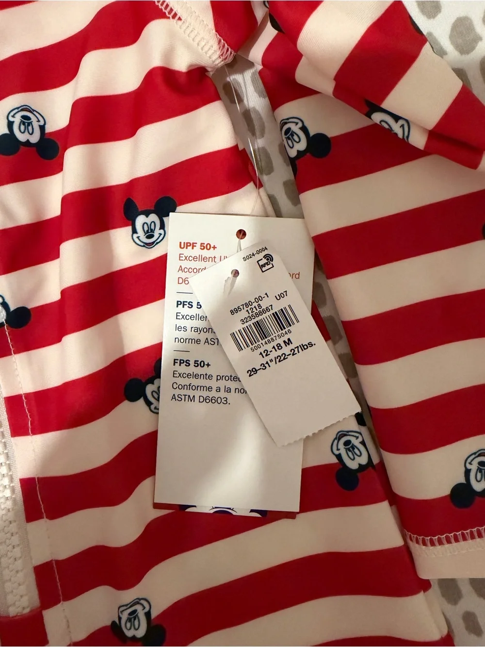 Disney Red & White Striped Mickey Mouse Zip One-Piece